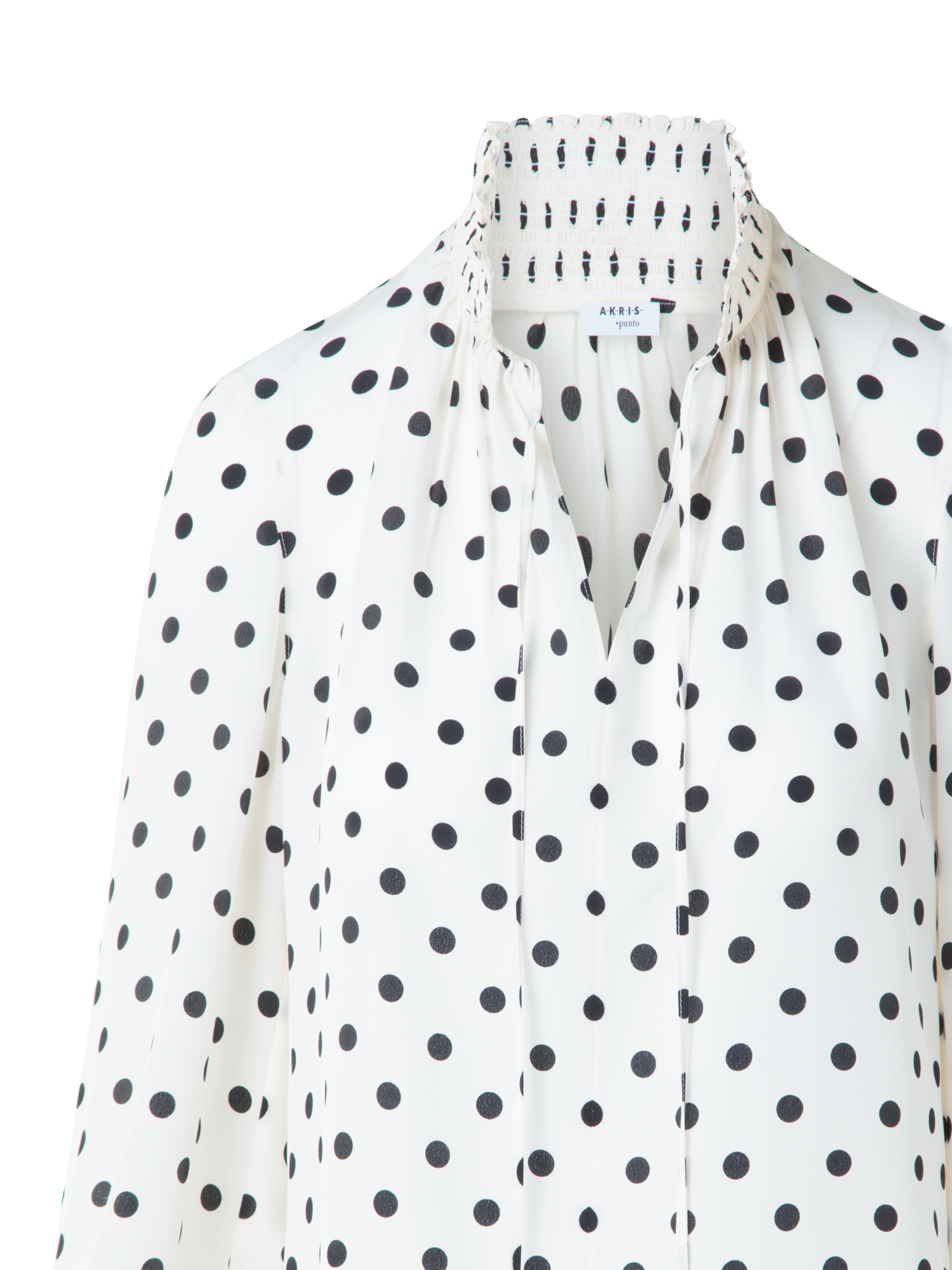 Designer Boho Seidenbluse mit Polka Dots - Bunt - Ecru - Weiss