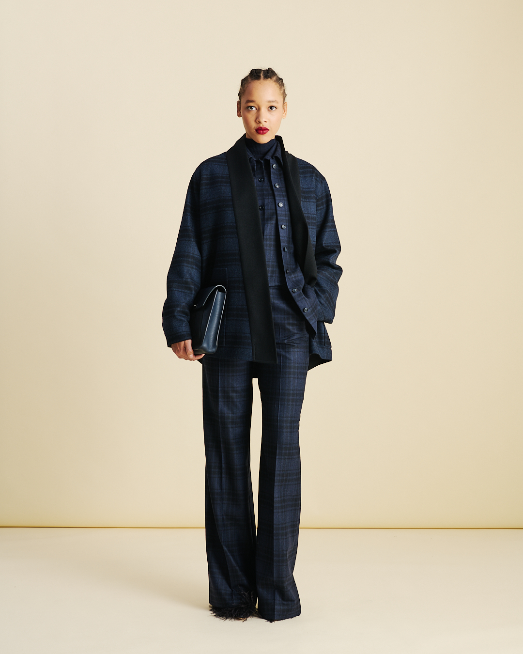 Designer Weite Wollflanellhose im Karomuster - Dunkelblau - Blau #editorial