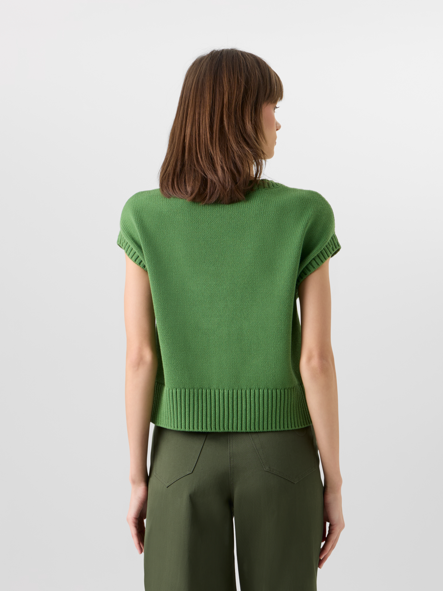 Designer Flügelärmel-Strickpullover mit Papercut Flower Intarsie - Grün 