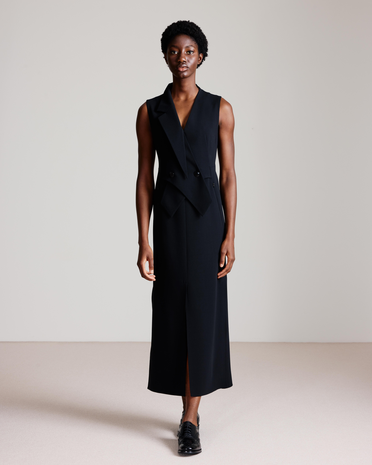 Designer Ärmelloses Blazerkleid in Woll-Doubleface - Schwarz #editorial