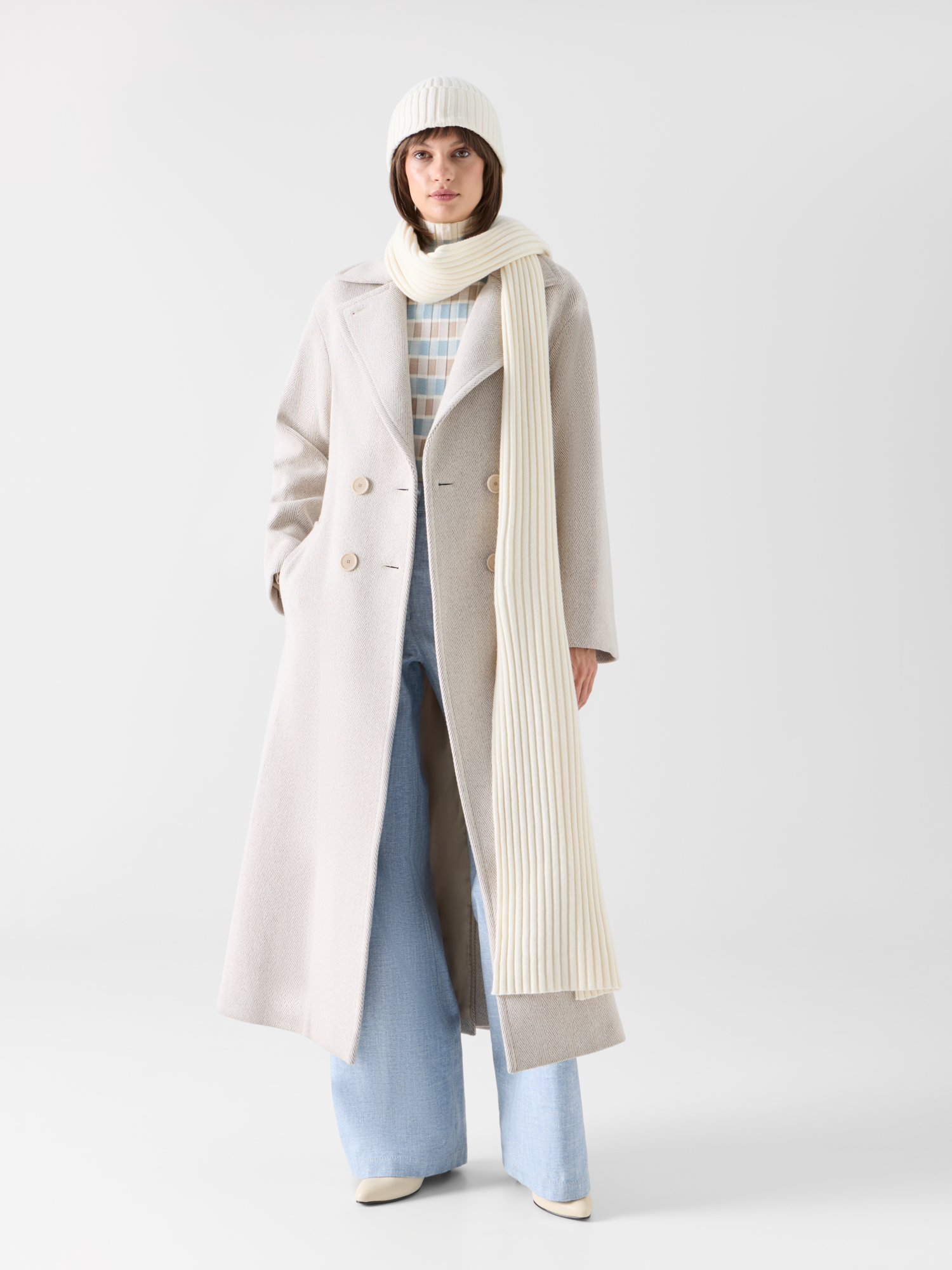 Designer Schal aus Wolle-Kaschmir - Weiss 