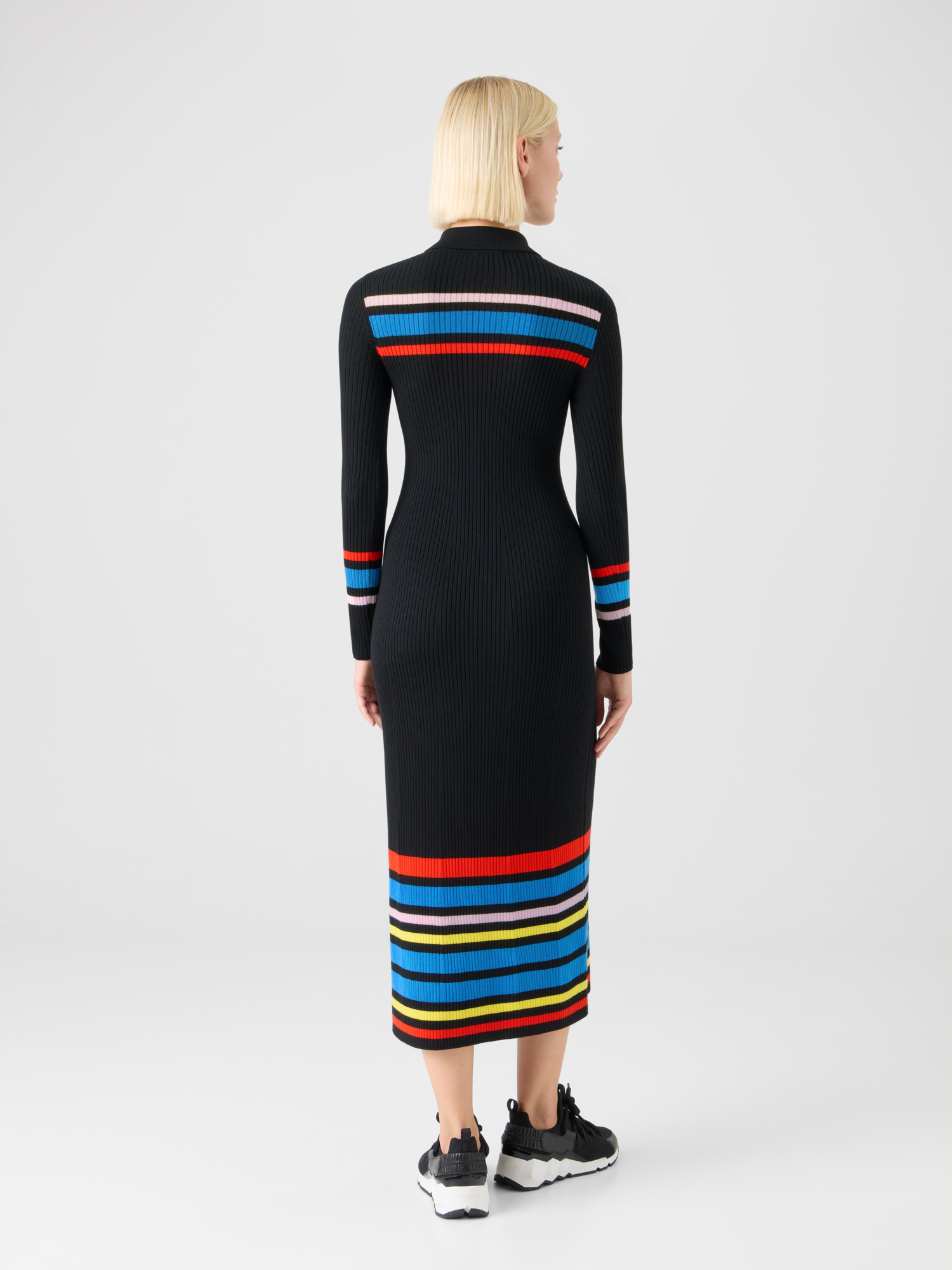 Designer Polokleid aus Rippen Strick im Colour-Block Design 