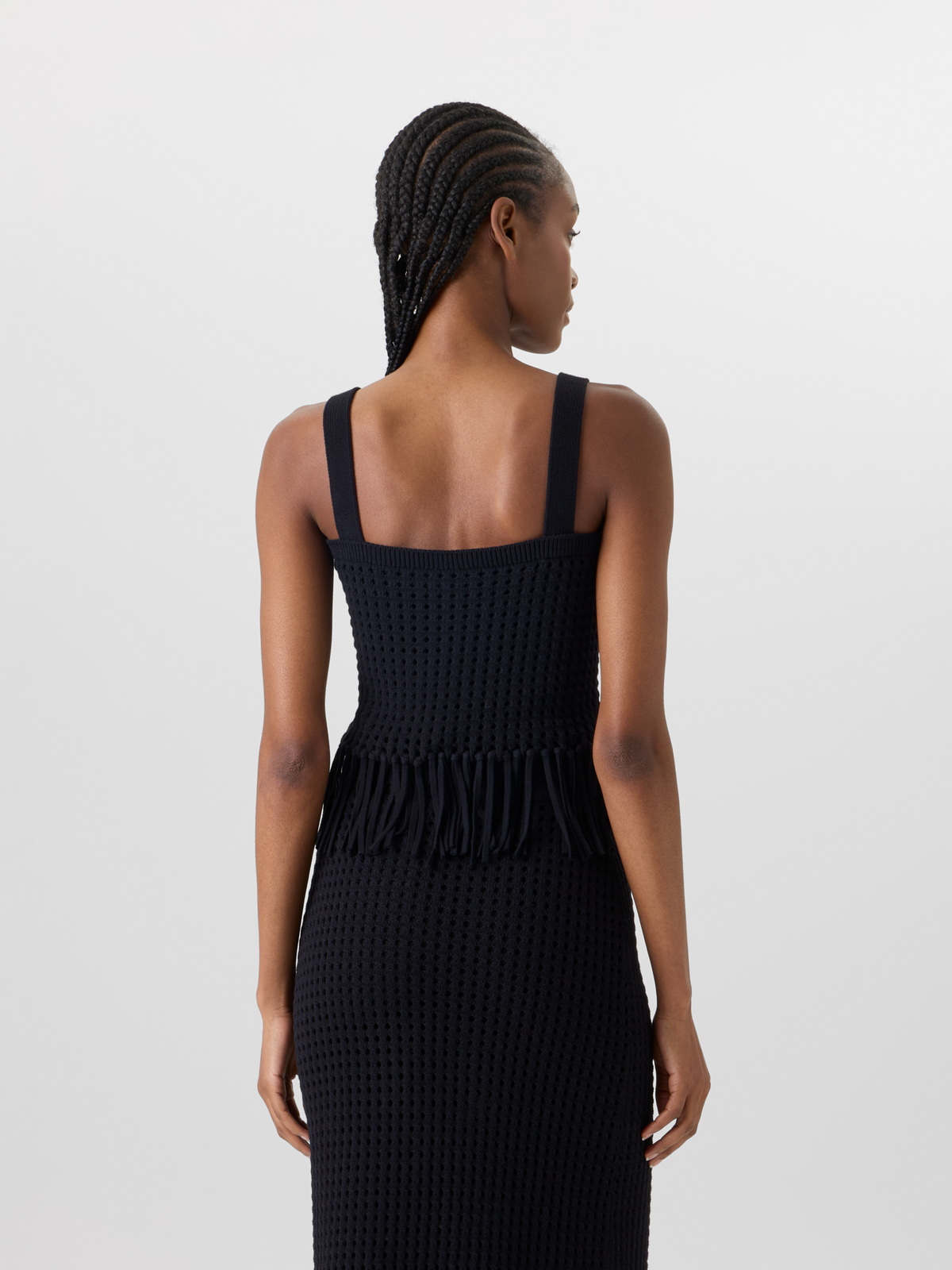 Designer Kurzes Stricktop aus grobem Baumwoll-Mesh - Schwarz #editorial