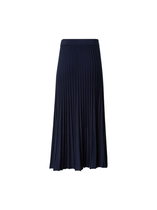 Designer Strickrock mit Falten aus gerippter Merinowolle - Dunkelblau - Blau