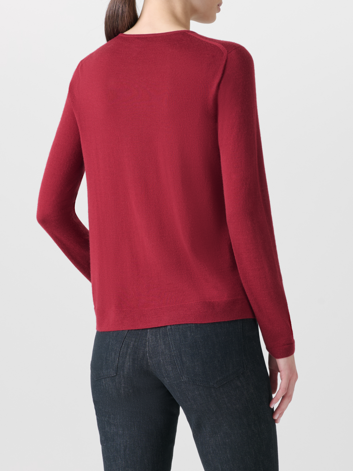 Designer Nahtloser Rundhals-Pullover aus Kaschmirseide - Weinrot - Rot 