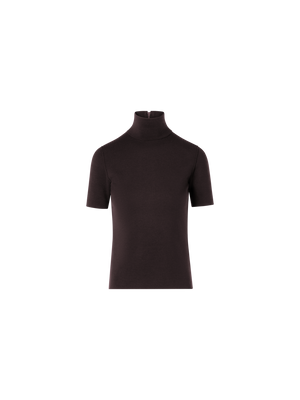 Designer Kurzarm-Pullover aus Woll-Milano-Strick - Braun