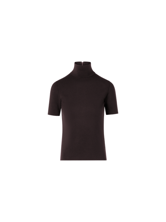 Designer Kurzarm-Pullover aus Woll-Milano-Strick - Braun