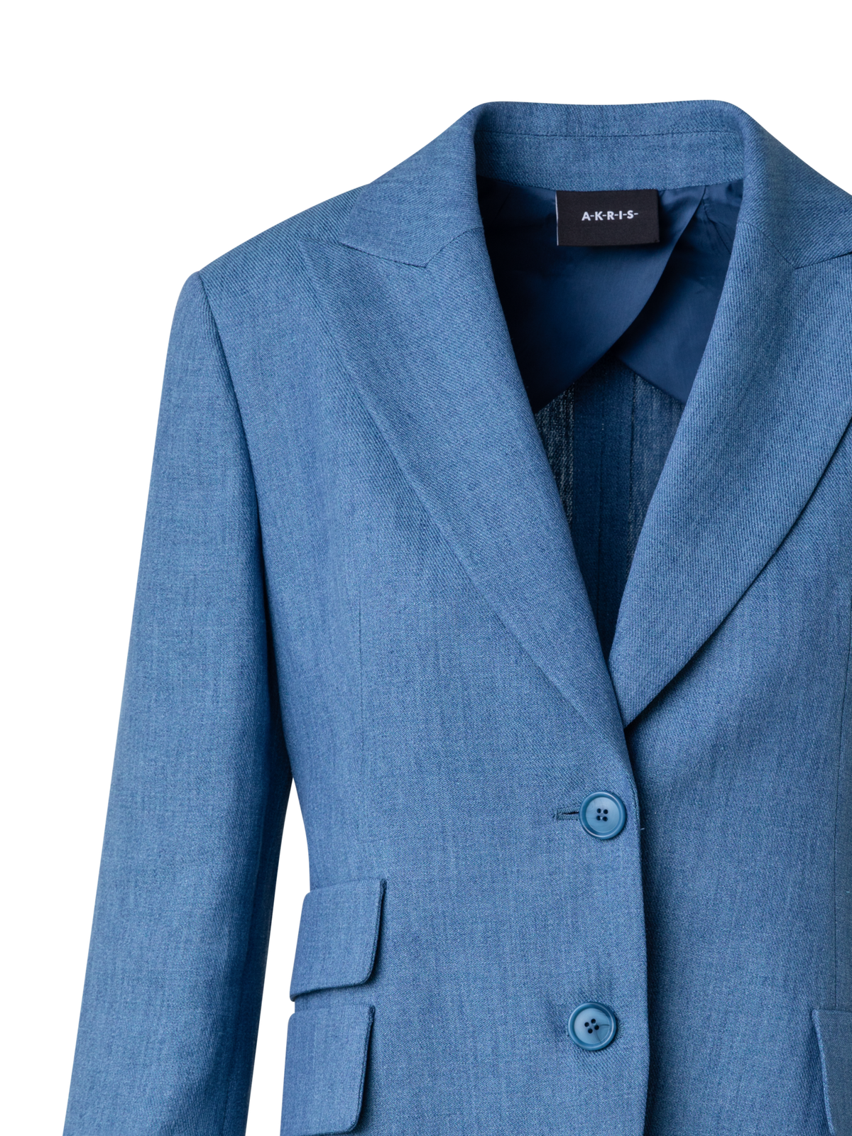 Designer Langer Leinen-Blazer mit langem Revers - Blau