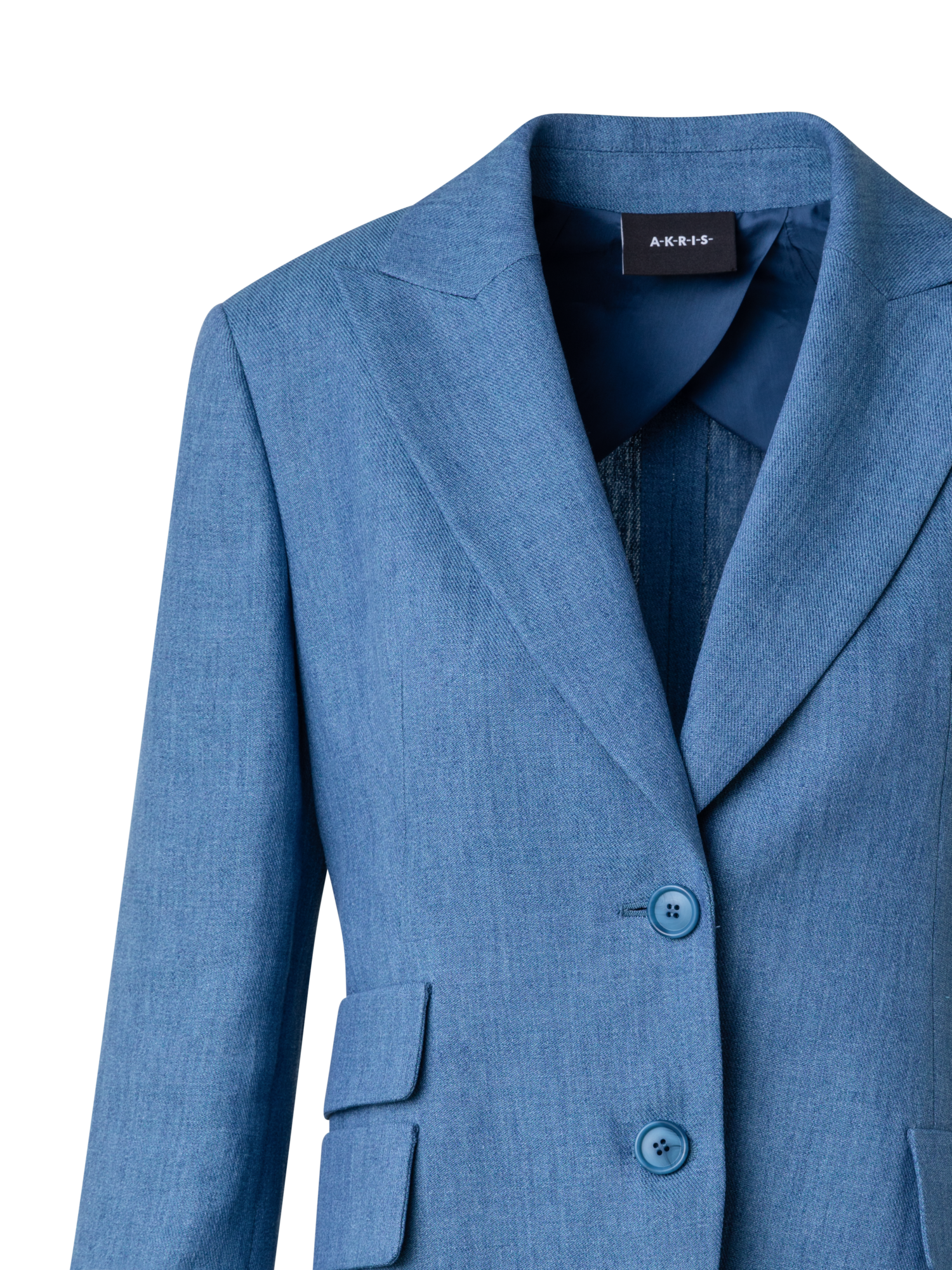 Designer Langer Leinen-Blazer mit langem Revers - Blau