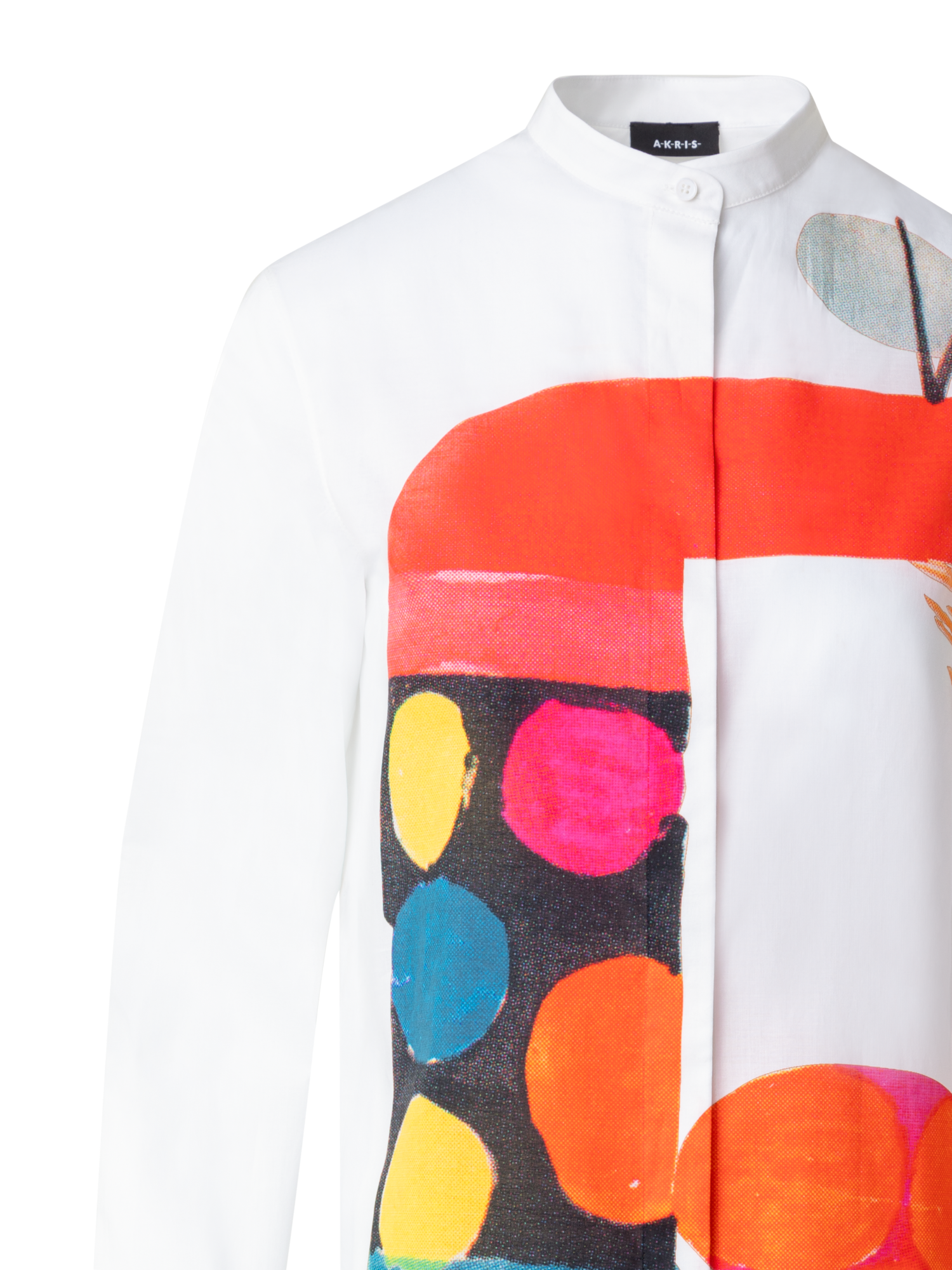 Designer Baumwoll-Voile-Bluse mit Rooster Druck - Bunt