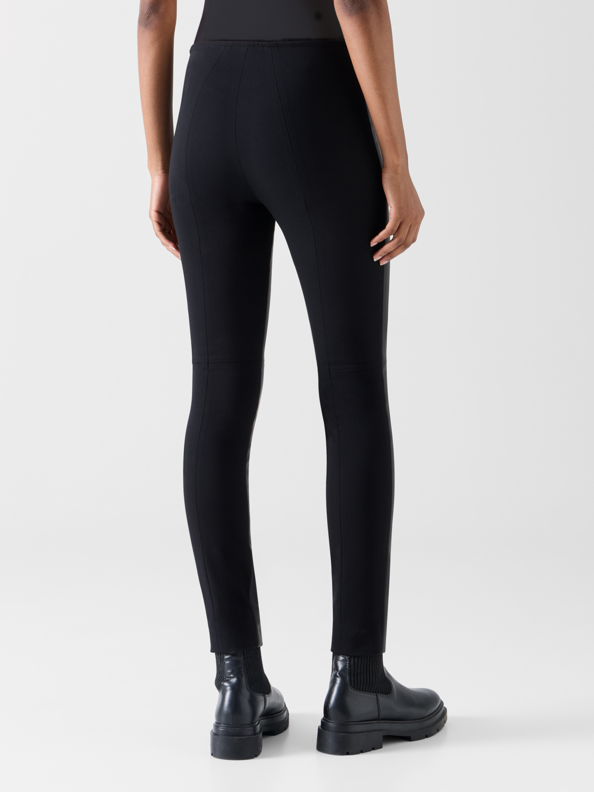 Designer Skinny Hose mit Nappaleder-Front und Jersey-Rücken - Schwarz 