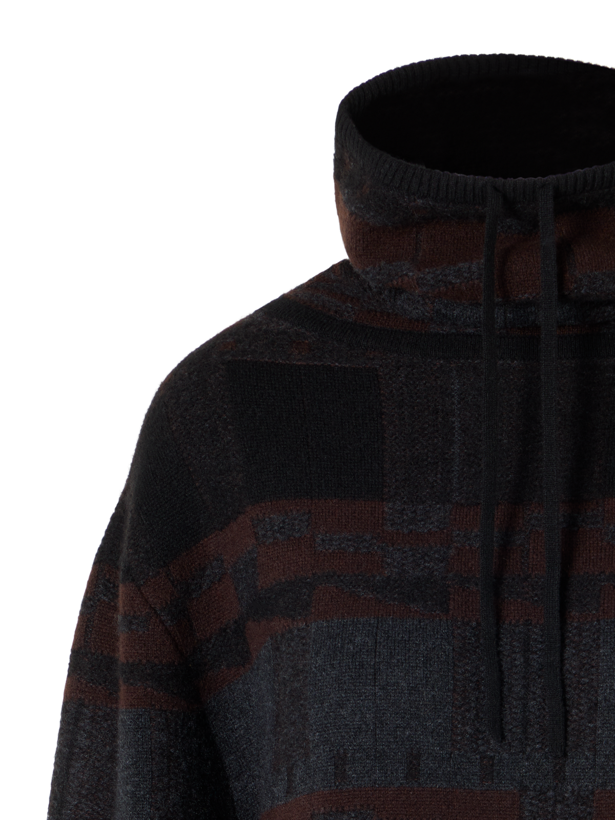 Designer Oversize-Pullover aus Kaschmir-Jacquard mit Tunnelzug - Braun - Schwarz