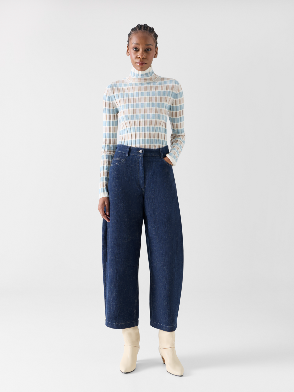 Designer Barrel-Leg Hose aus Winter-Denim - Dunkelblau 