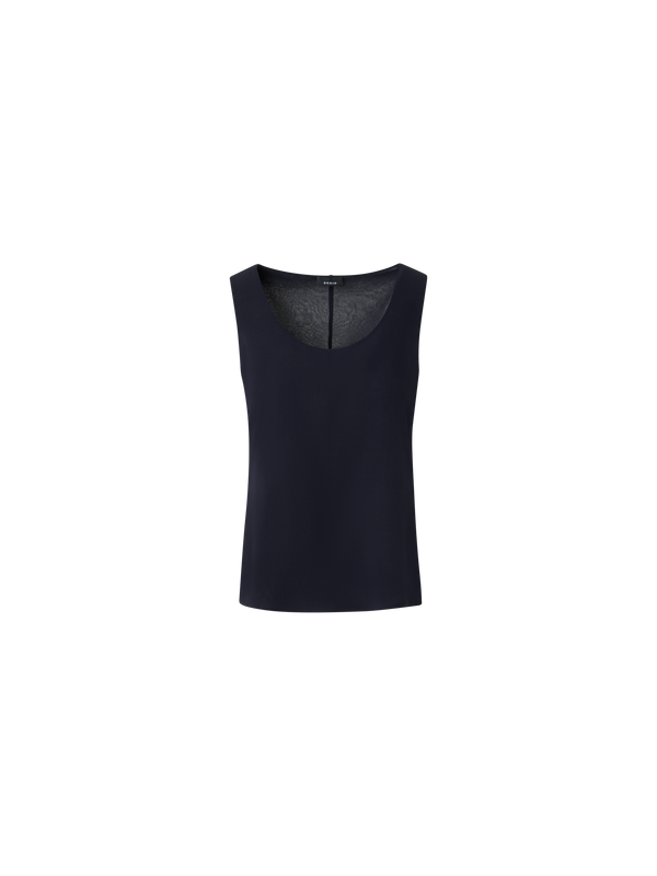 Designer Top aus Seiden-Georgette mit U-Ausschnitt - Dunkelblau - Blau