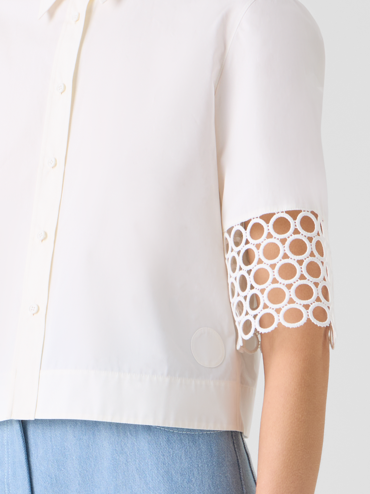 Designer Kastige Baumwollbluse mit Ösen-Guipure - Weiss #editorial
