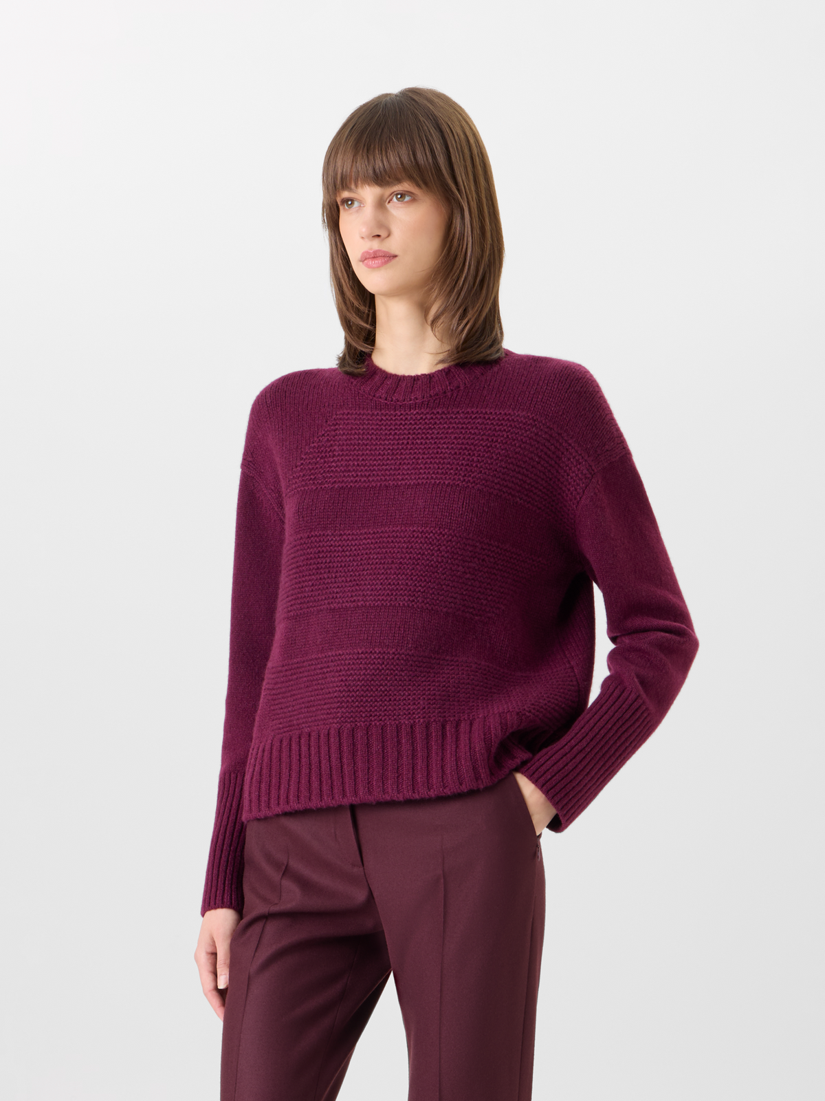 Designer Kaschmirpullover im Ripp-Mix - Rot 
