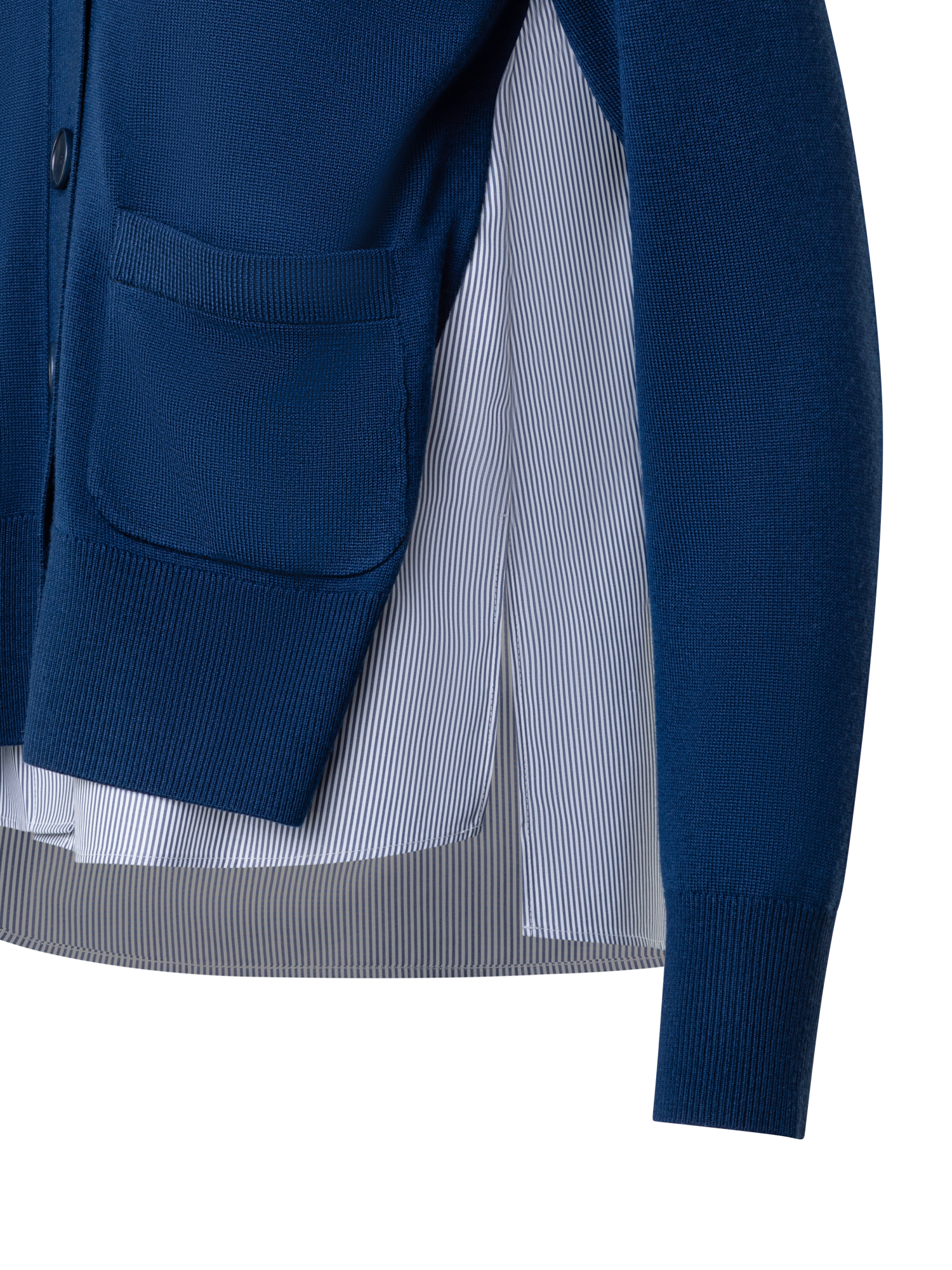 Designer Strickjacke und Bluse im Trompe-L'Oeil-Stil - Dunkelblau - Blau - Bunt