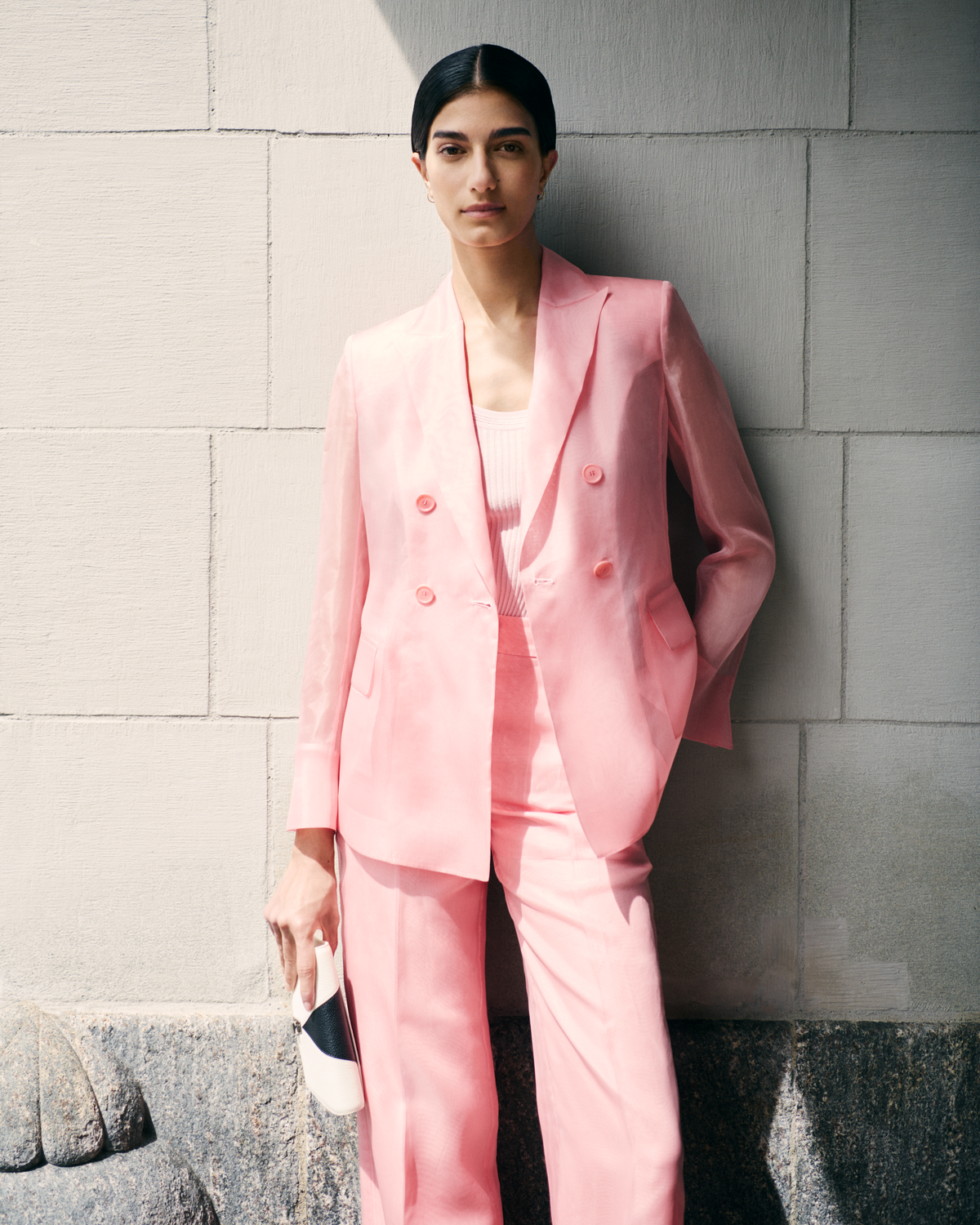 Designer Langer transparenter Seidenblazer - Rosa #editorial