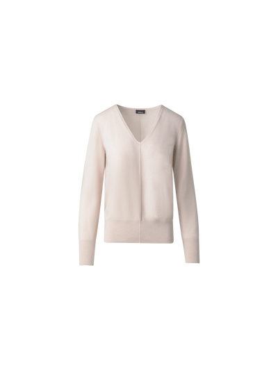 Designer 100% Kaschmir-Pullover mit V-Ausschnitt - Beige