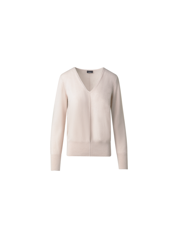 Designer 100% Kaschmir-Pullover mit V-Ausschnitt - Beige