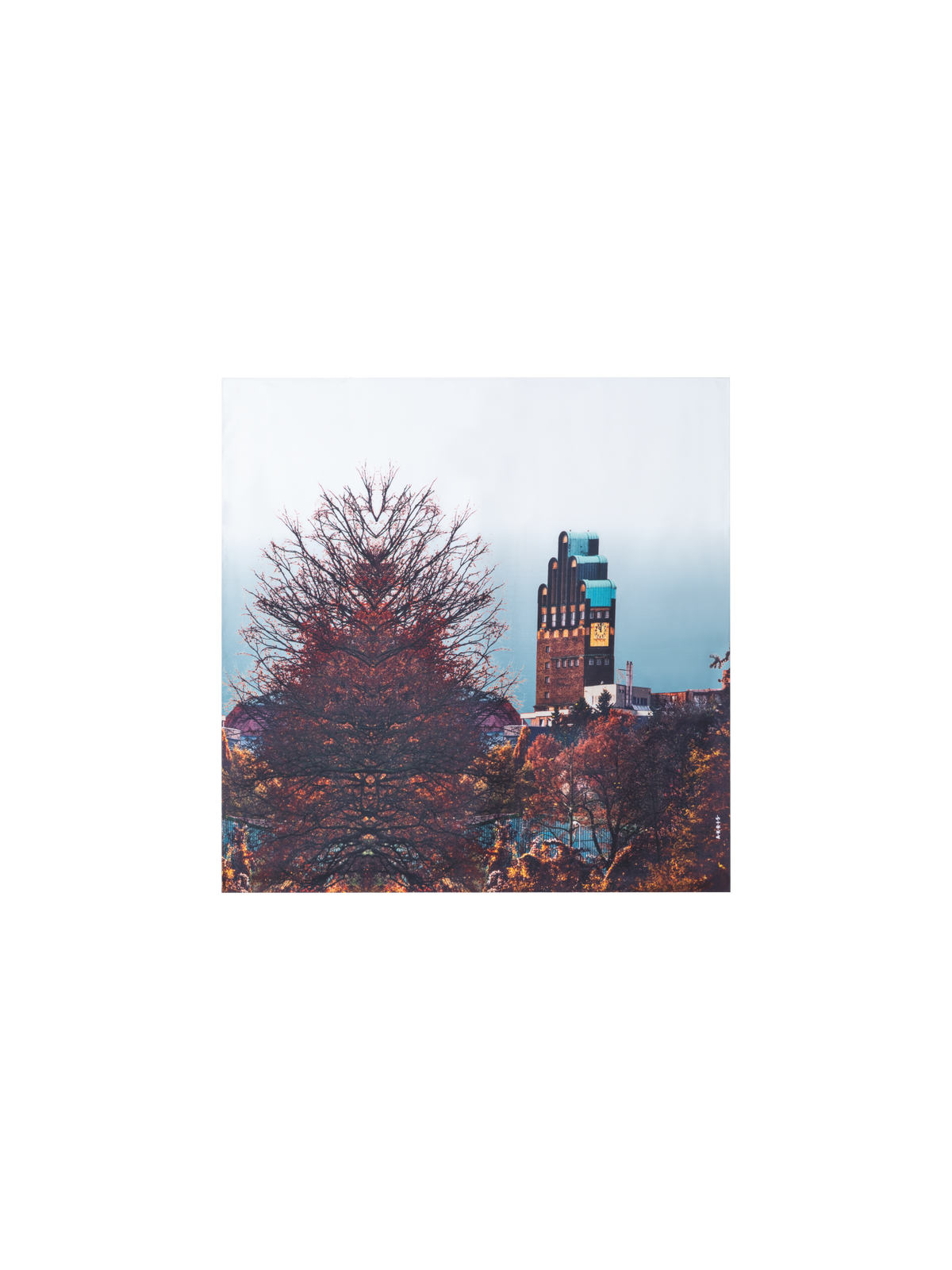 Designer Schal aus Seide mit Wedding Tower Druck - Bunt