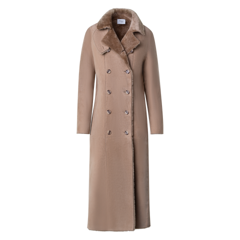 Langer Ledermantel mit Fell aus Lammfell