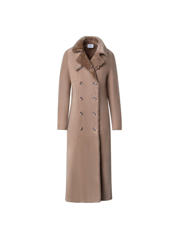 Designer Langer Shearling Ledermantel - Beige