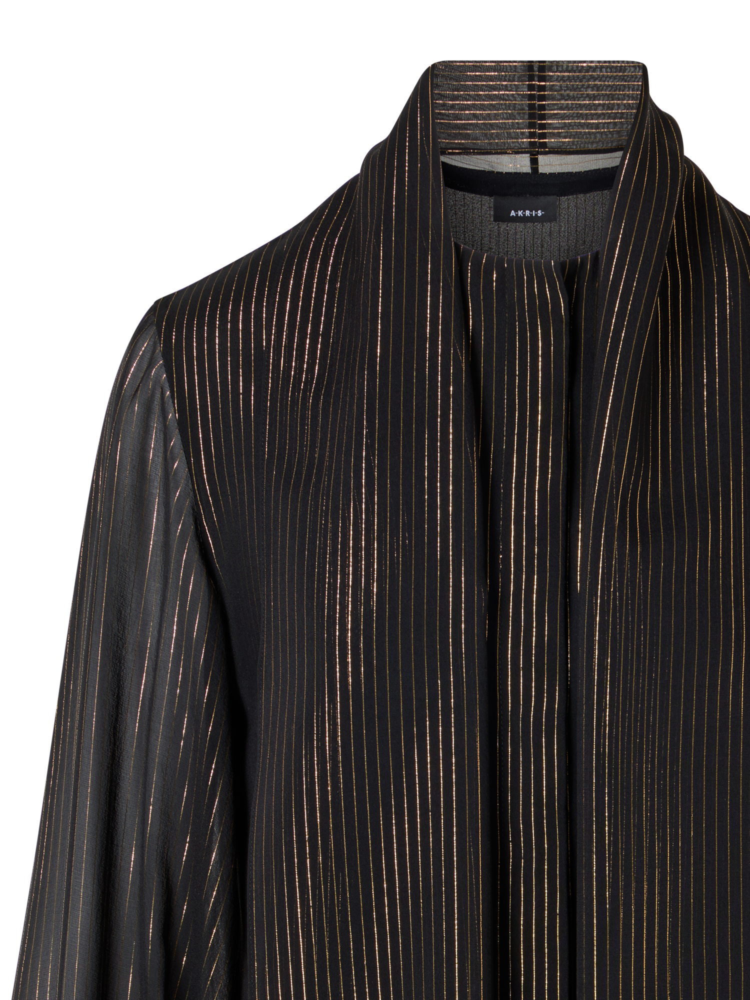 Designer Seidenbluse mit Lamé-Streifen und Schal - Gold - Schwarz - Bunt