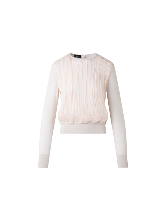 Designer Pullover mit Seiden-Chiffon-Front - Beige