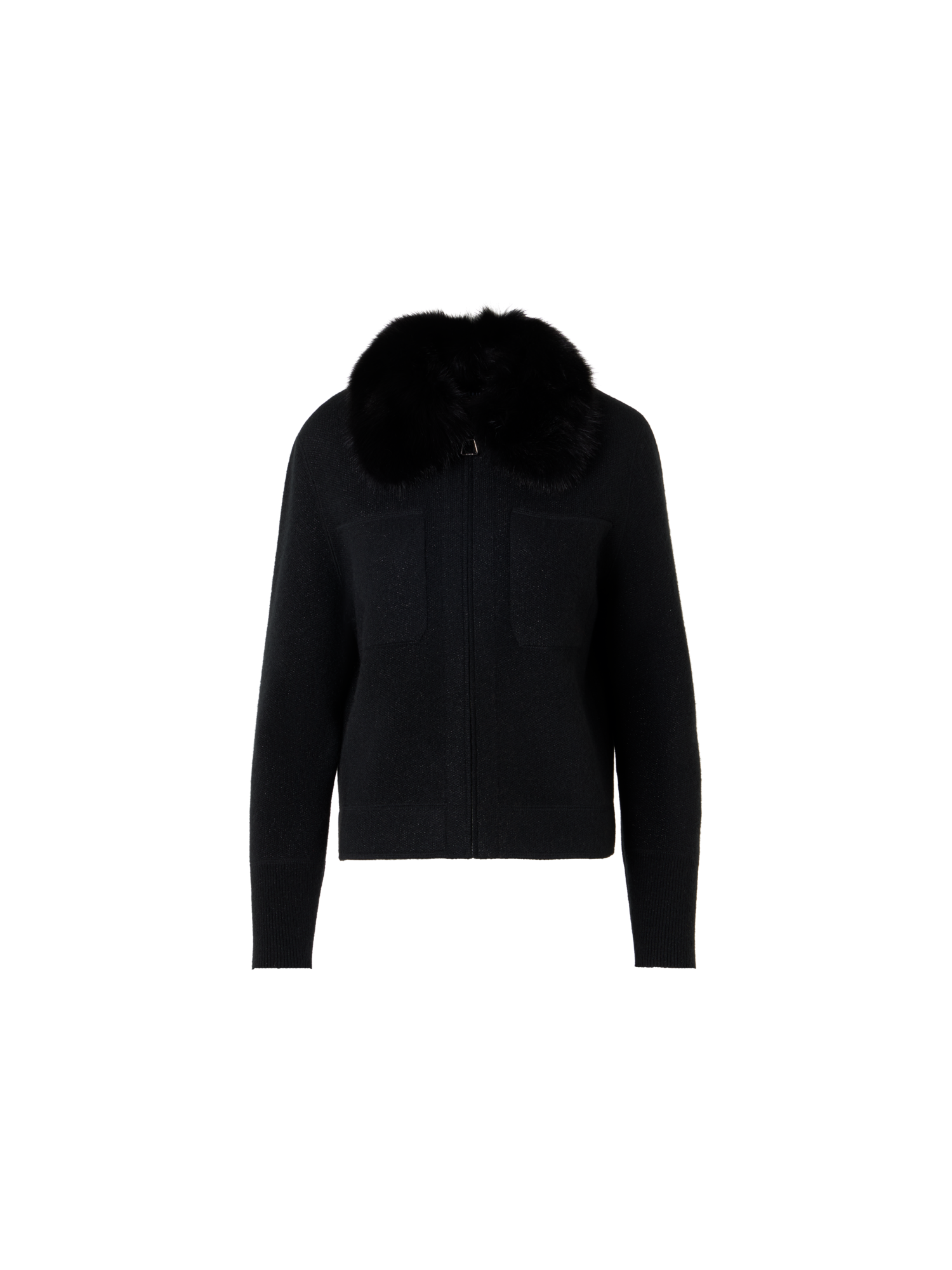 Designer Kurzer Kaschmir-Lamé Cardigan mit Zobelkragen - Schwarz