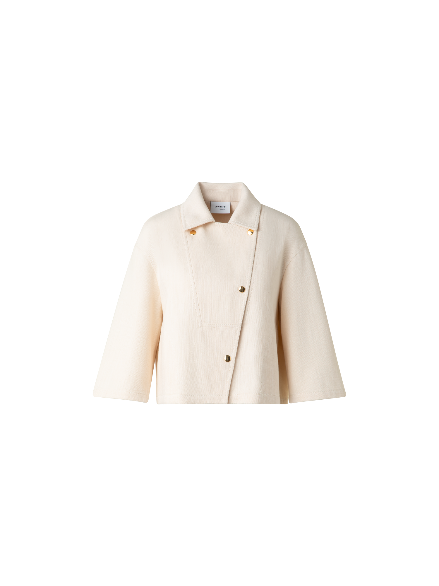 Designer Kurzärmelige Biker-Jacke aus Denim - Ecru - Weiss