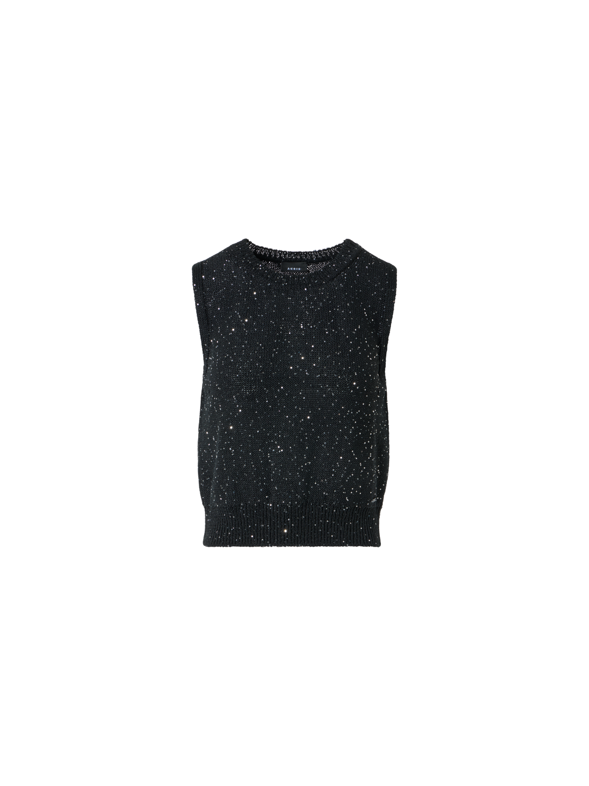 Designer Leinen-Baumwoll-Stricktop mit Pailletten - Schwarz