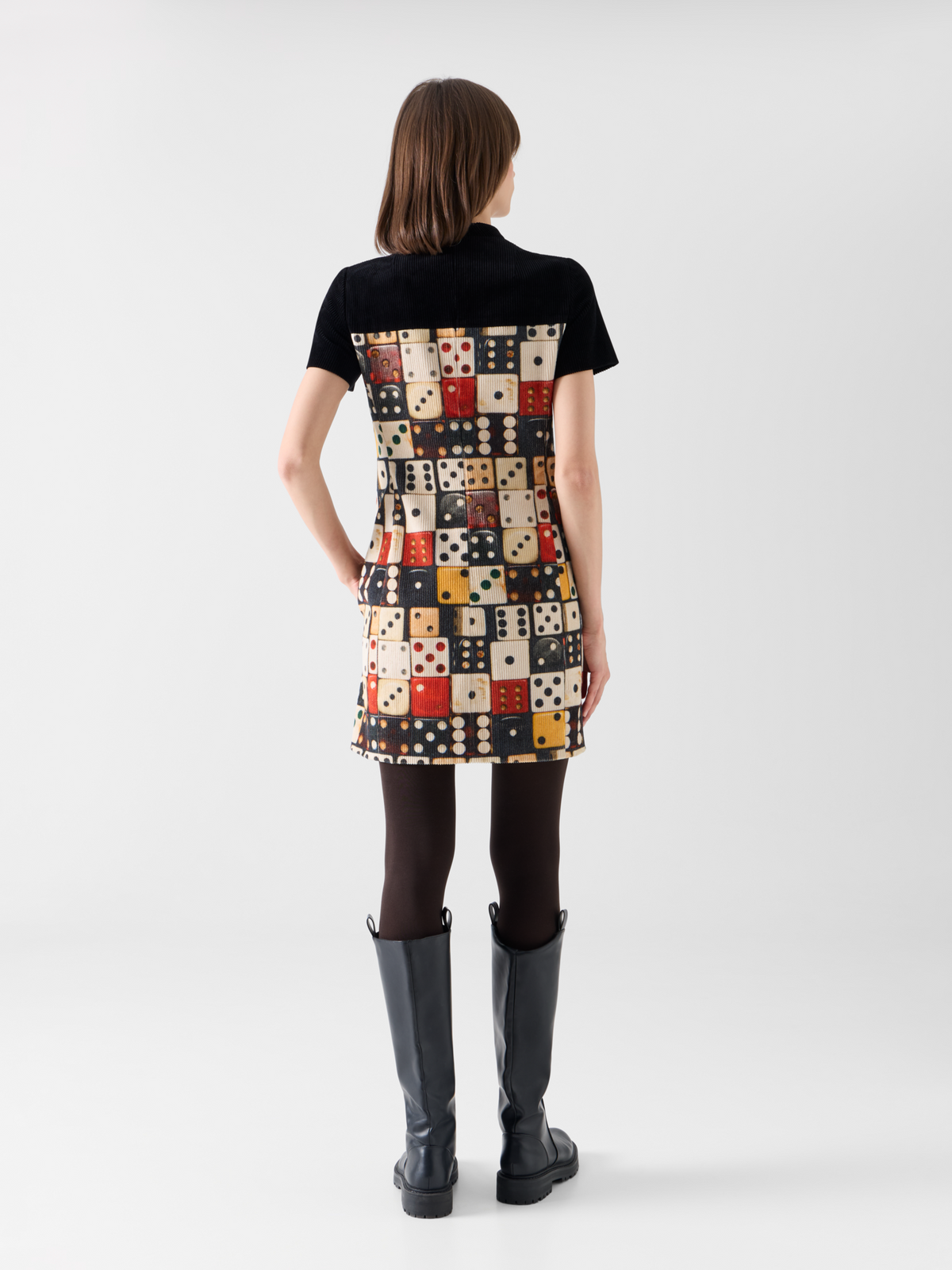 Designer Minikleid aus Baumwollcord mit Dice Print - Bunt - Schwarz 