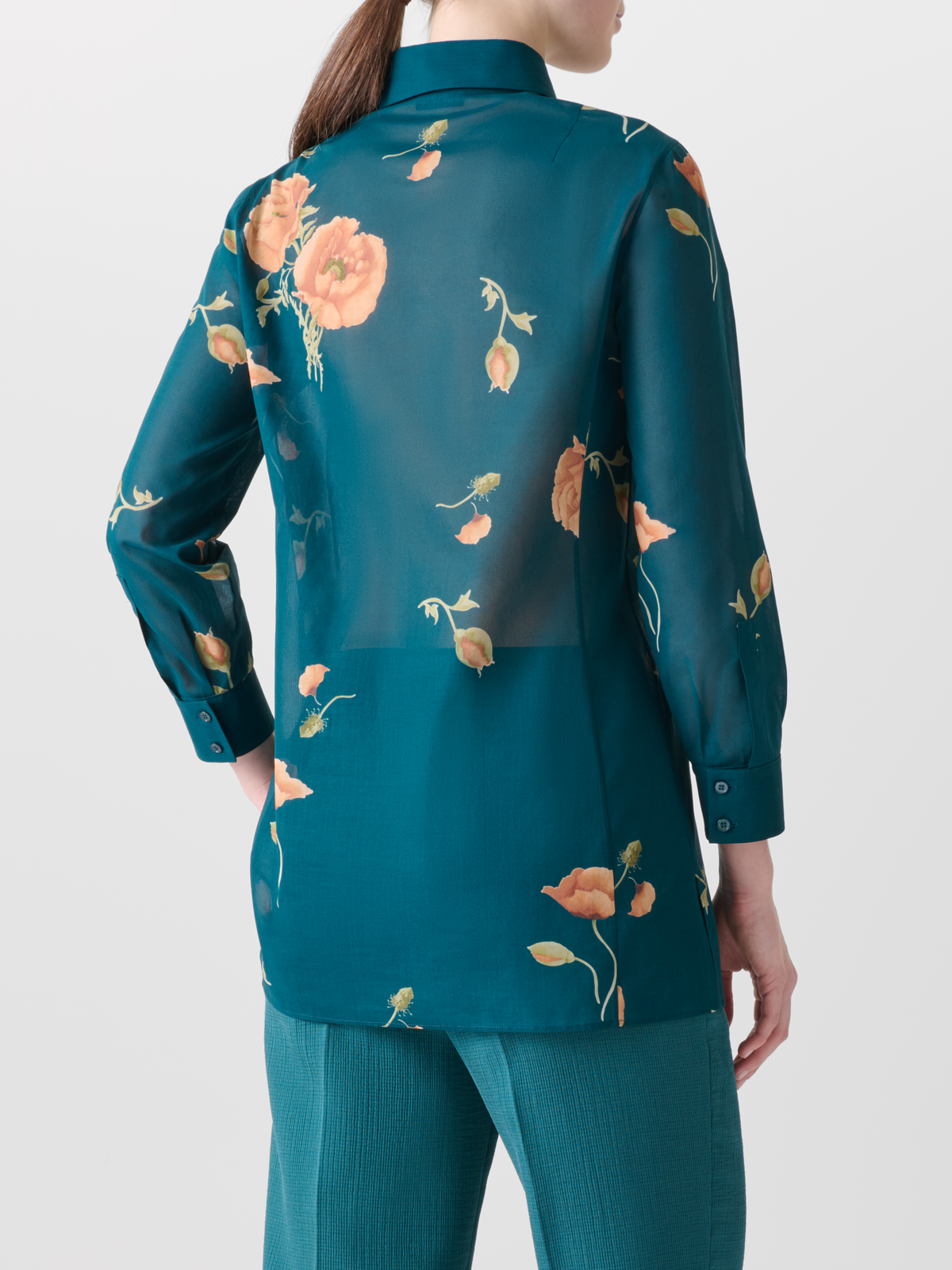 Designer Baumwoll-Tunika-Bluse mit Anemone Druck - Grün - Bunt