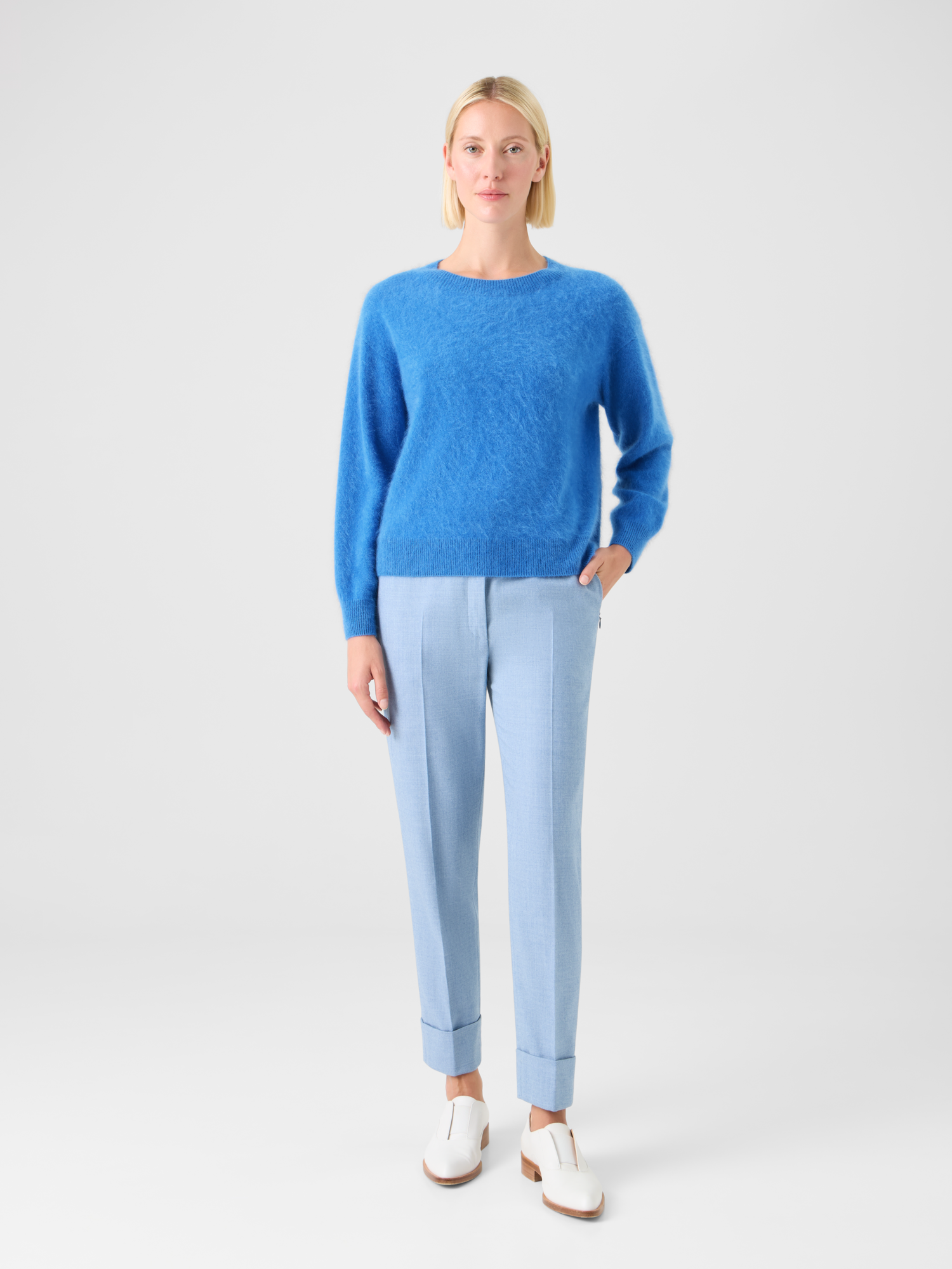Designer Wolken-Kaschmir-Strickpullover - Blau 