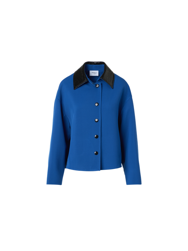 Designer Kurze Jacke aus schwerem Woll-Trikot - Blau