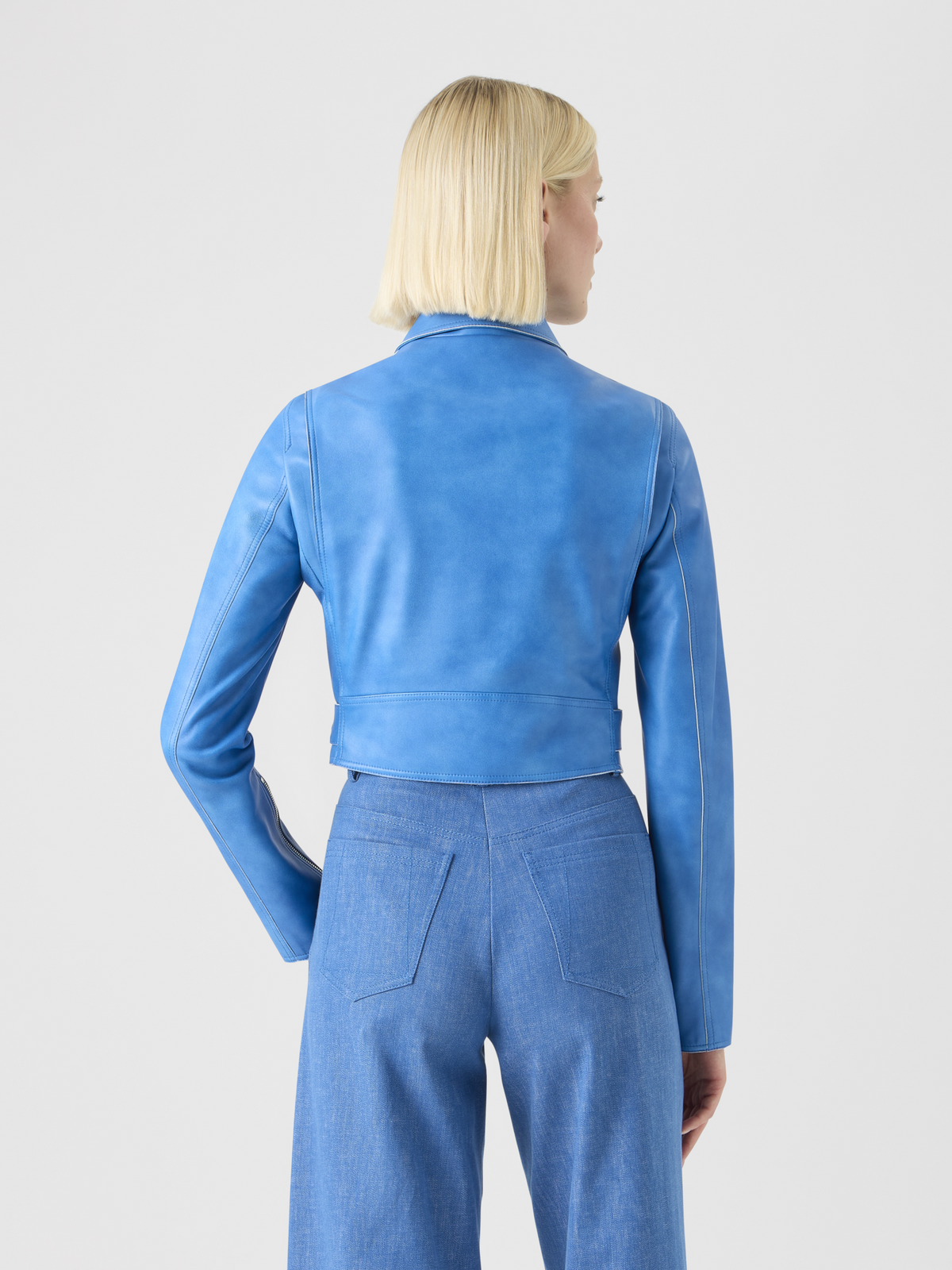 Designer Vintage Bikerjacke aus Lammnappa - Blau #editorial