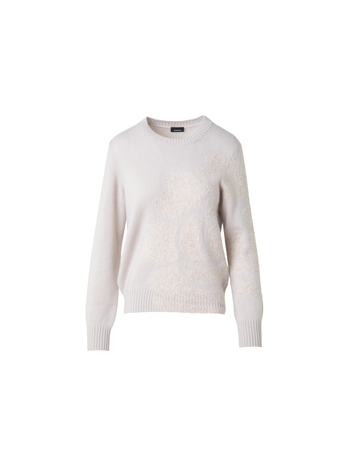 Designer Kaschmirpullover mit 3D Anemone Intarsie - Grau - Beige