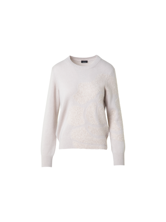 Designer Kaschmirpullover mit 3D Anemone Intarsie - Grau - Beige