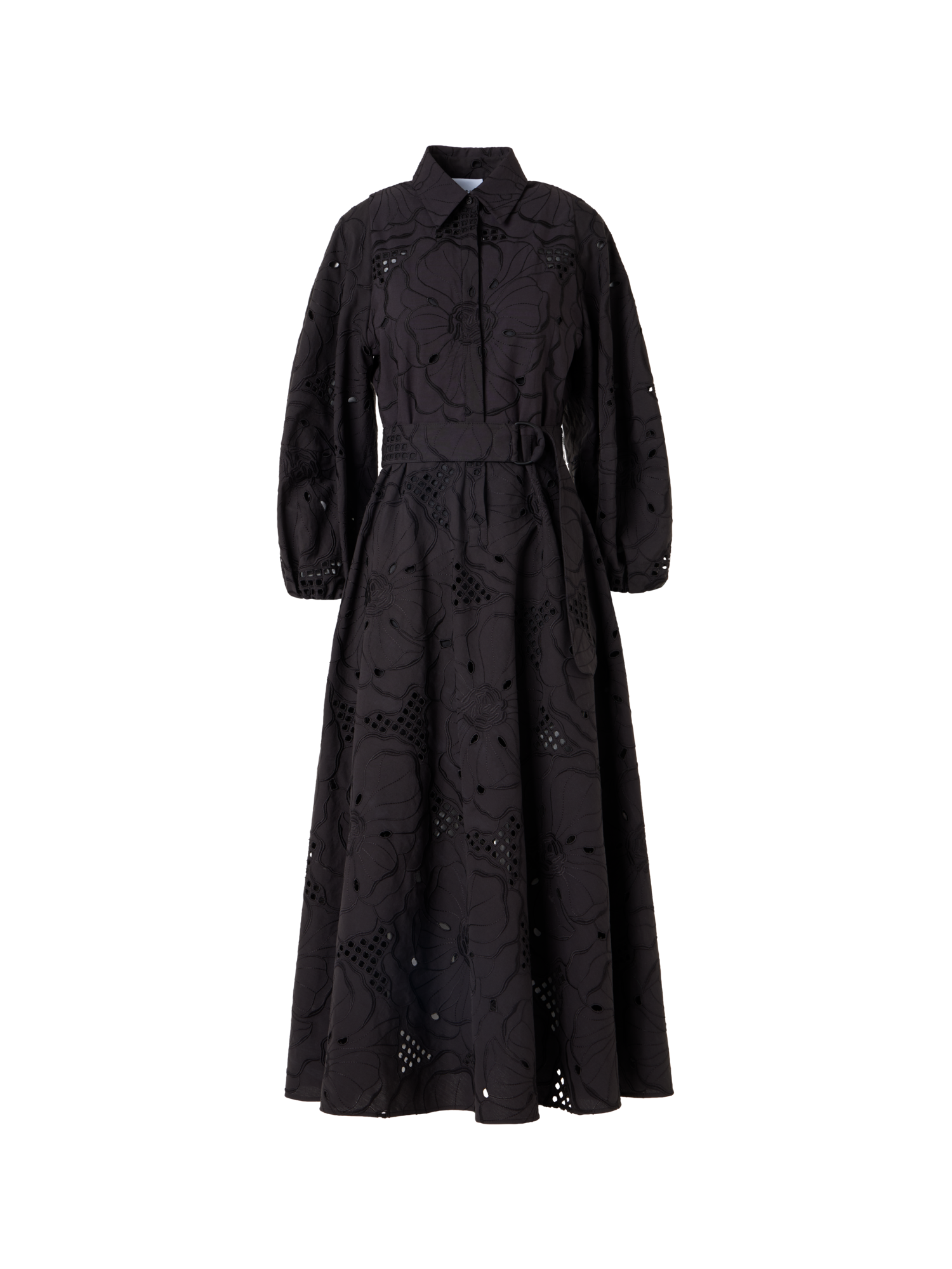Designer Midikleid mit Blumen-Lochstickerei - Schwarz