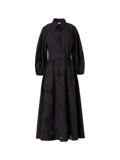 Designer Midikleid mit Blumen-Lochstickerei - Schwarz