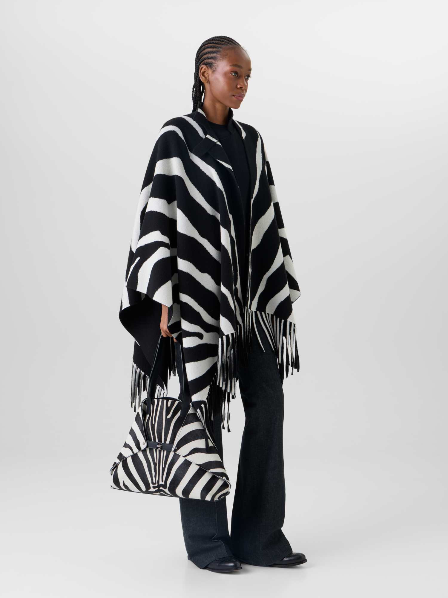 Designer Strickcape aus Kaschmir-Doubleface - Bunt 
