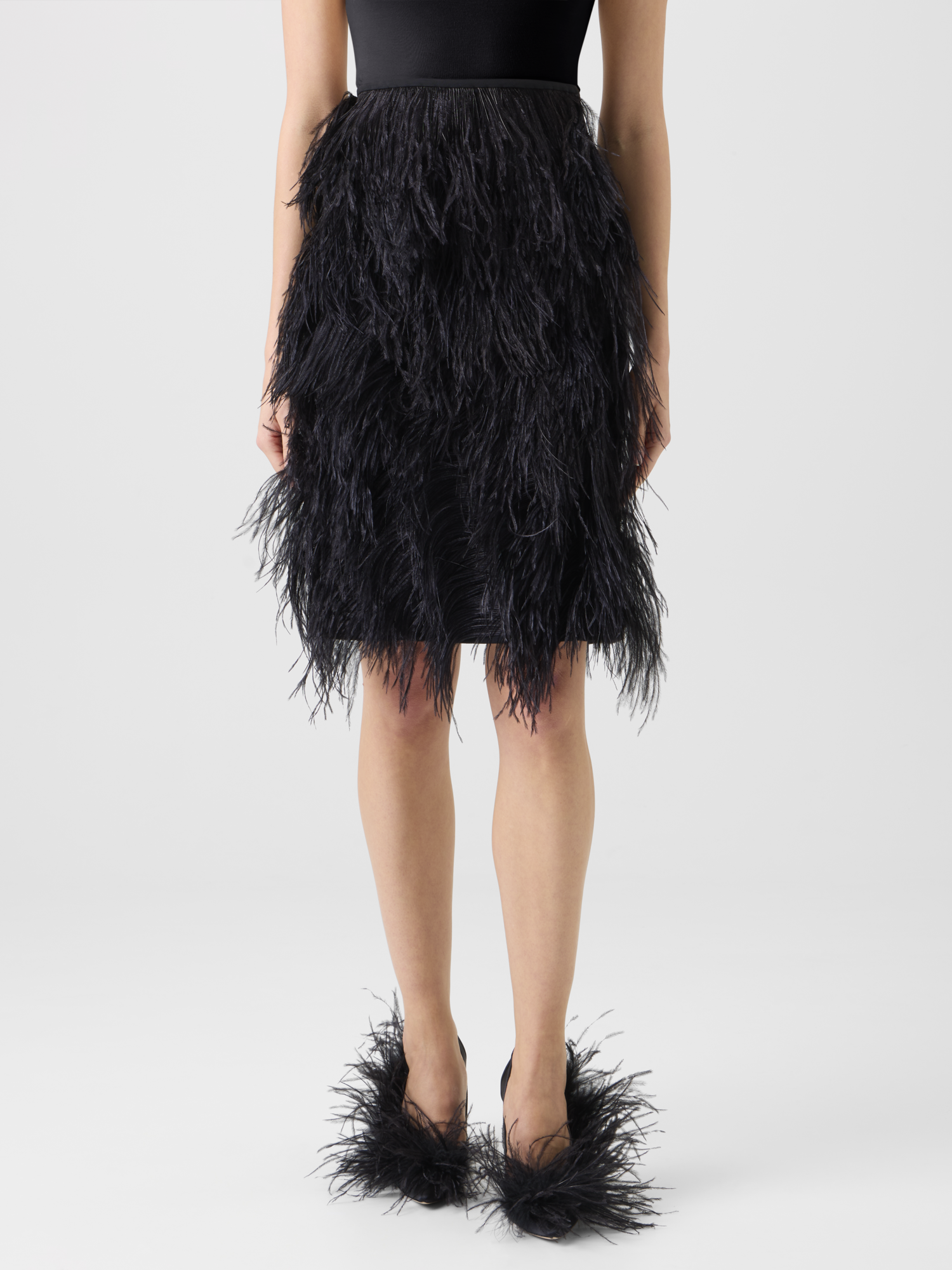 Designer Woll Doubleface Feathered Pencil Skirt - Schwarz 