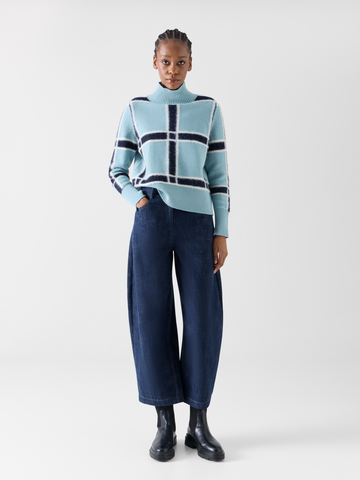 Designer Wolle-Kaschmir Pullover mit Intarsia-Karo - Blau #editorial