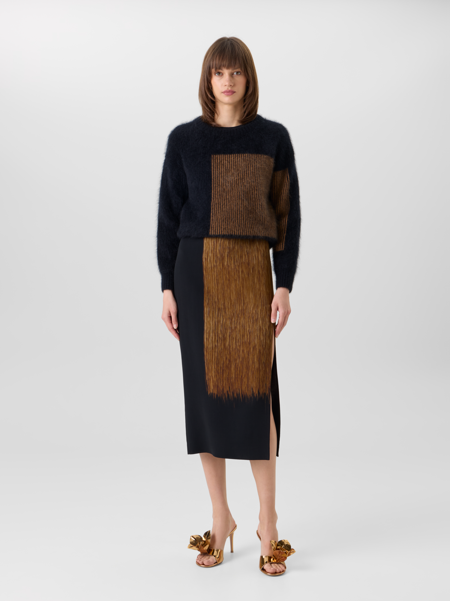 Designer Cloud Cashmere Pullover in Oro Lienzo Jacquard - Schwarz - Braun - Bunt 