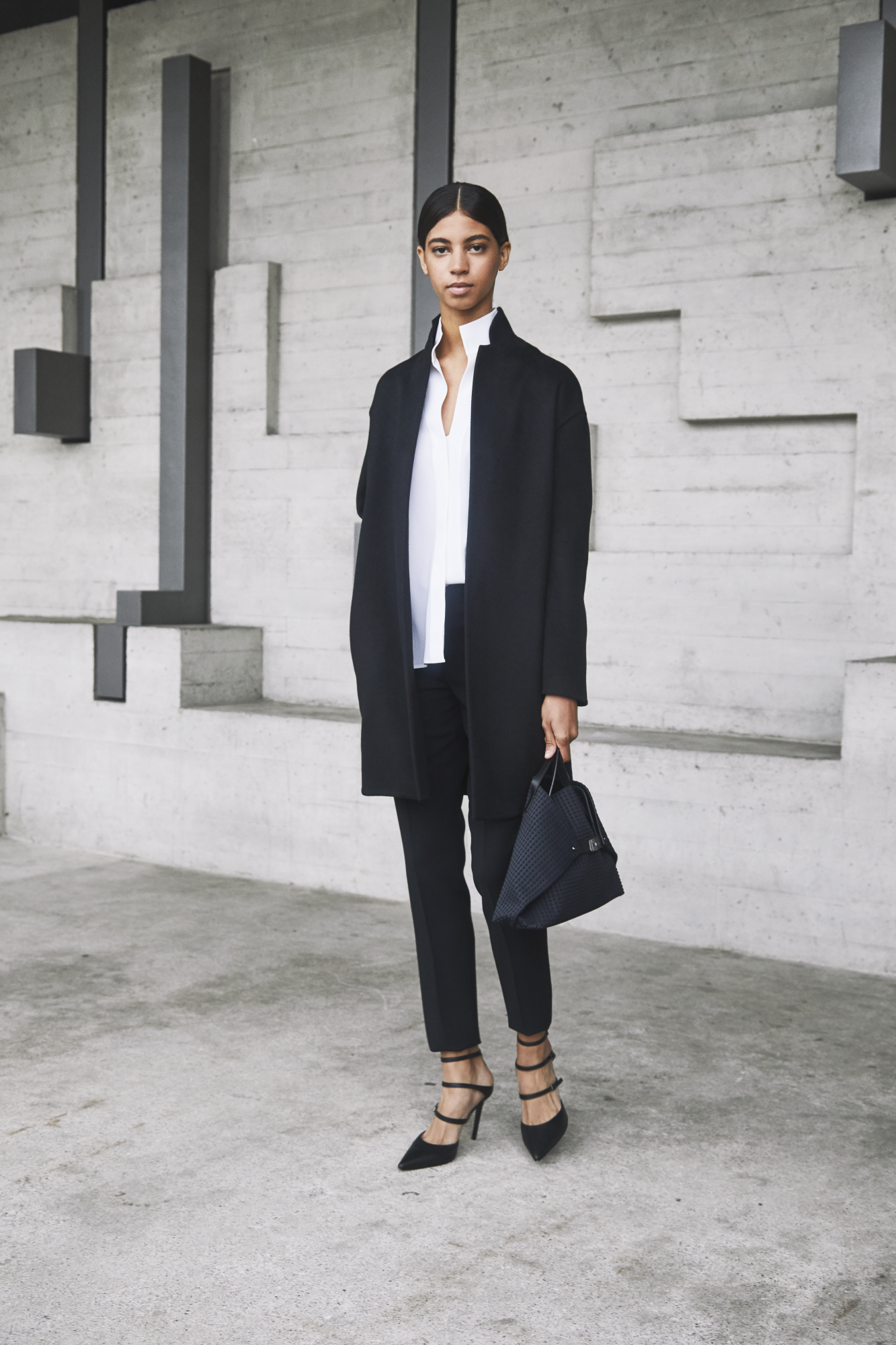 Designer Seidenbluse mit Stehkragen - Weiss 