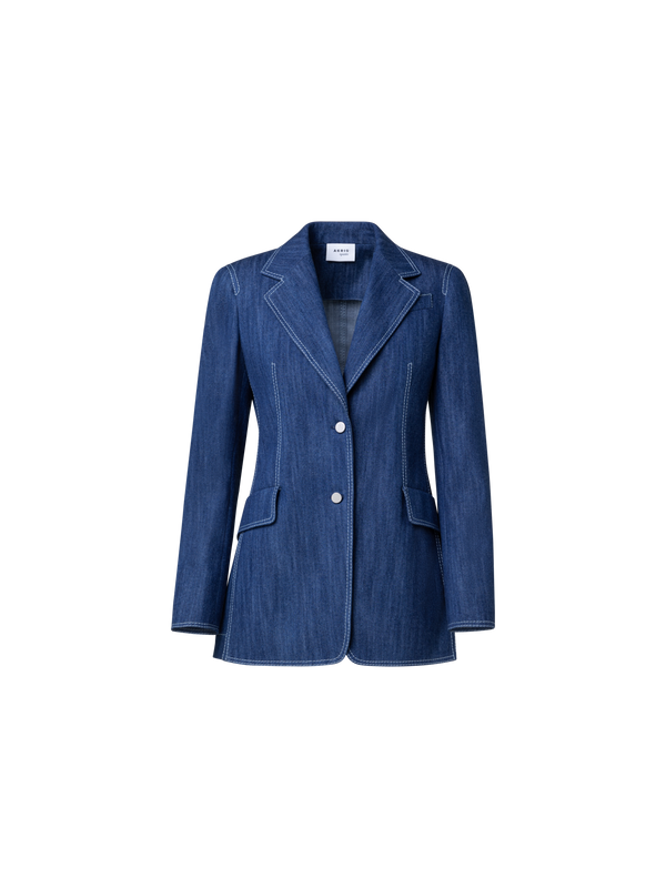Designer Langer Blazer aus gewaschenem Denim