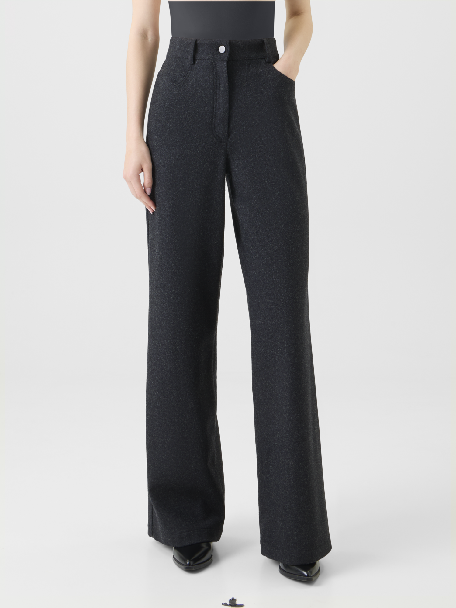 Designer Weite winterliche Wollflanell Hose - Grau 