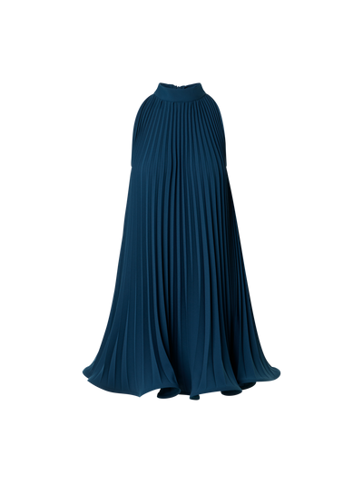 Designer Plissee-Neckholder-Minikleid in A-Linie - Dunkelblau