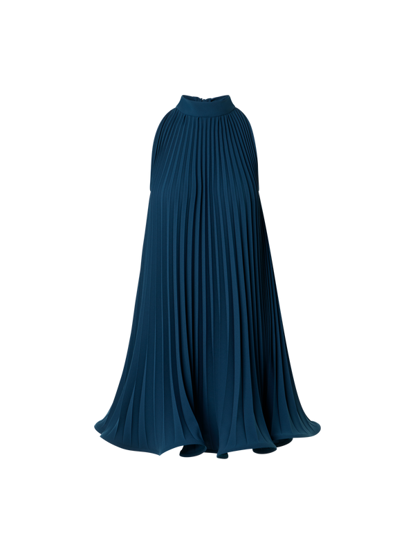 Designer Plissee-Neckholder-Minikleid in A-Linie - Dunkelblau